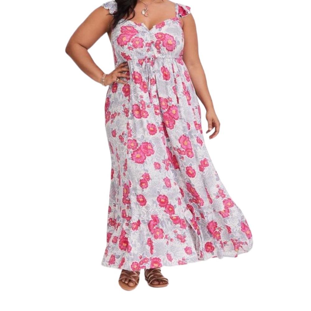 Torrid Pink Gray Floral Maxi Dress Torrid Size 0 (Large or 12)
